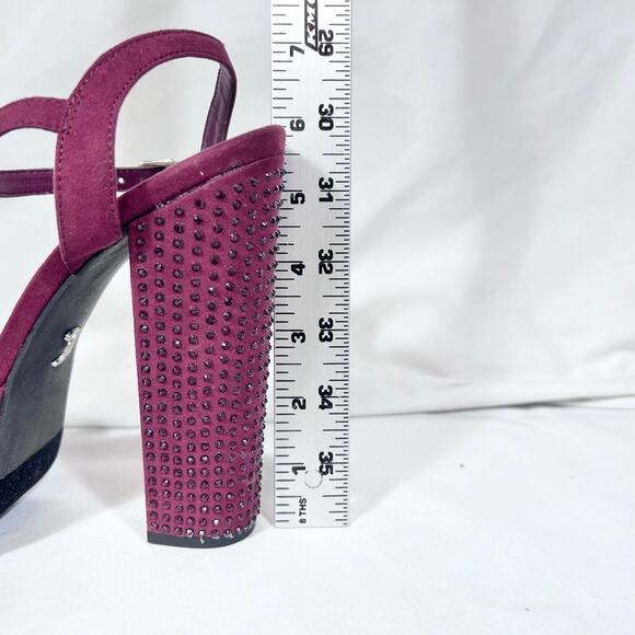 Juicy Couture Trice Platform Heels Size 7.5 Wine Color Rhinestone Embellishments - Picture 13 of 14